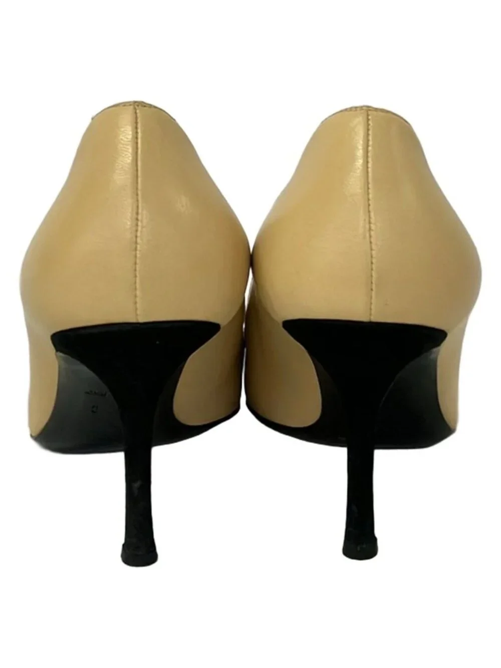 Chanel Pumps 37 C Beige Black Pearl Leather Heel